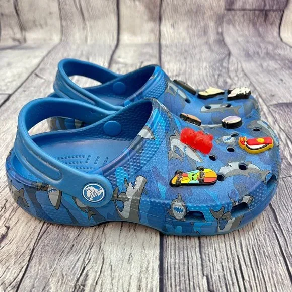 CROCS Shoes Crocs Classic Shark Clog Kids Youth Size Blue Slip